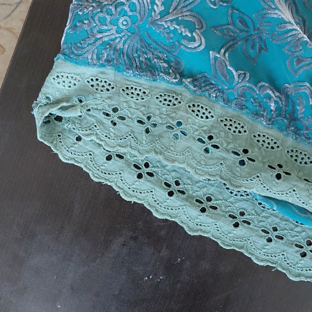 Free People Aqua Lace Tiered Dress | Boho Cottagecore Fairycore Mini Sz 4 - Picture 5 of 5